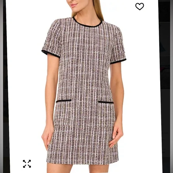 CeCe Black Tweed Mini Dress Sz 12 Dark Academia, preppy, workwear, Blair Waldorf - Picture 1 of 10